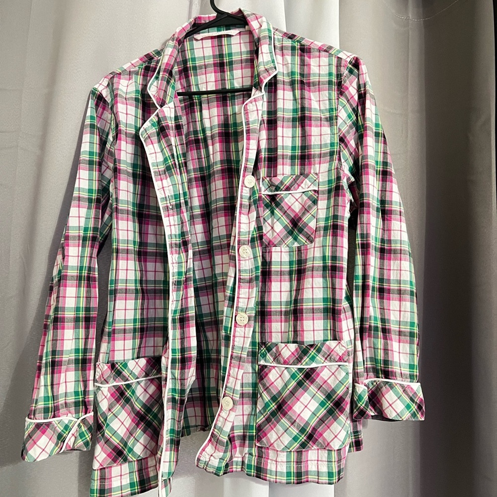 Victoria's Secret Plaid Pajama Top - Pink, Green, White